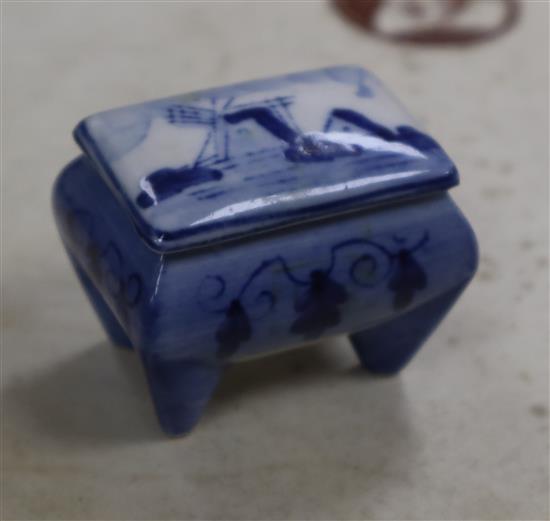A Masons blue and white wash jug, an umbrella stand and another small item